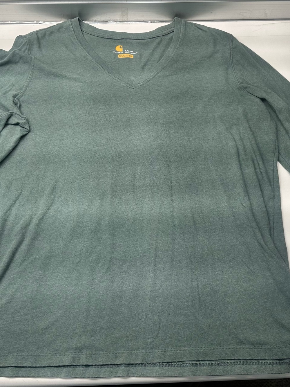 Carhartt Sage Green V-Neck Relaxed Fit Tee with Yellow Logo